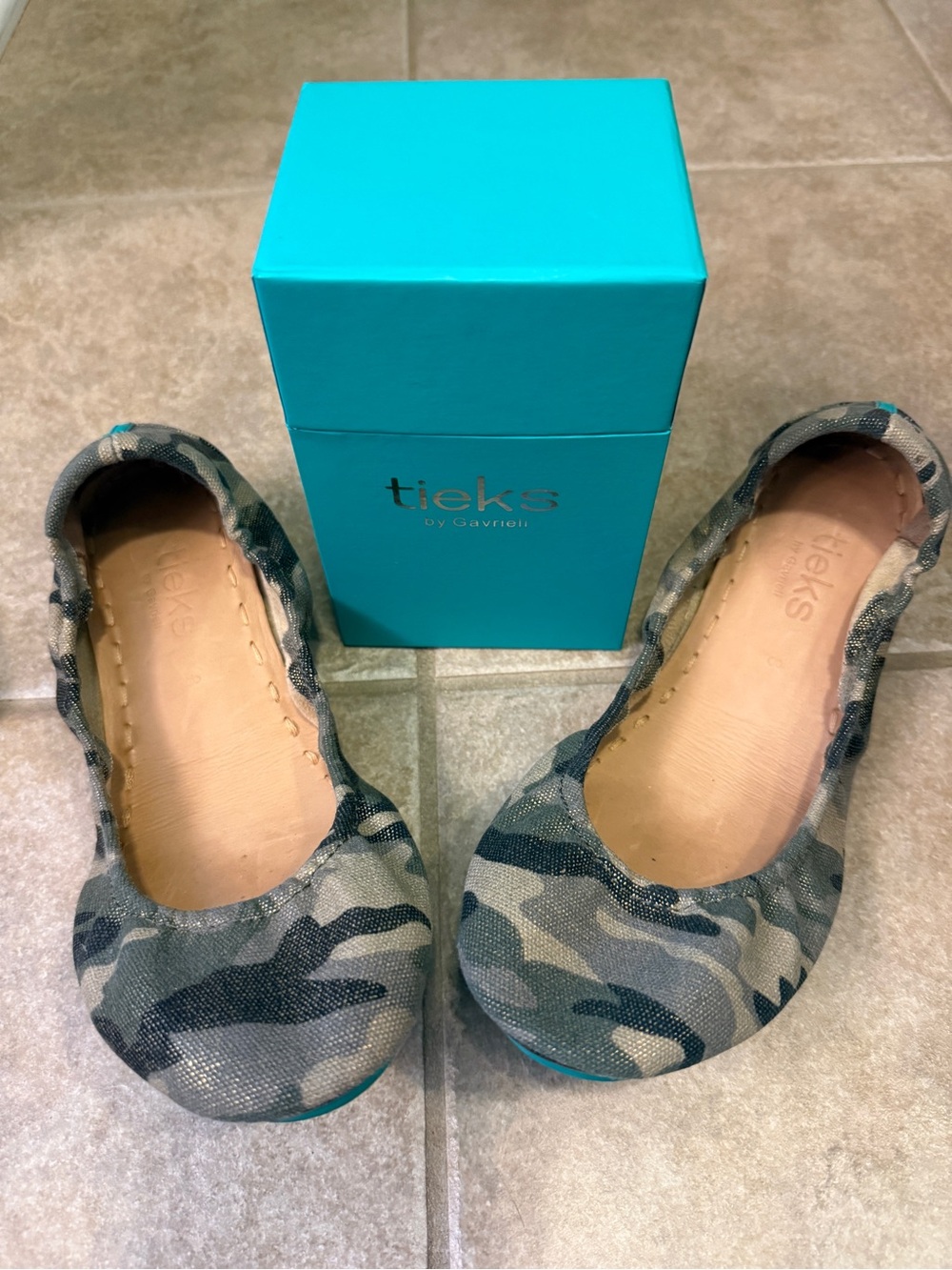 Tieks Camouflage Canvas Ballet Flats in Green and Tan